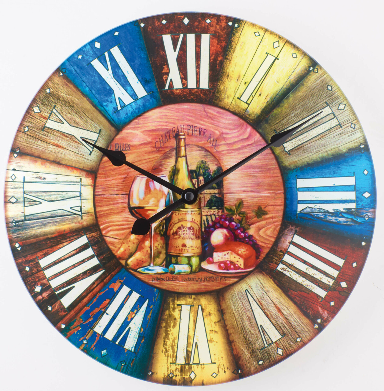 Pendule murale ronde color&eacute;e chiffres romains