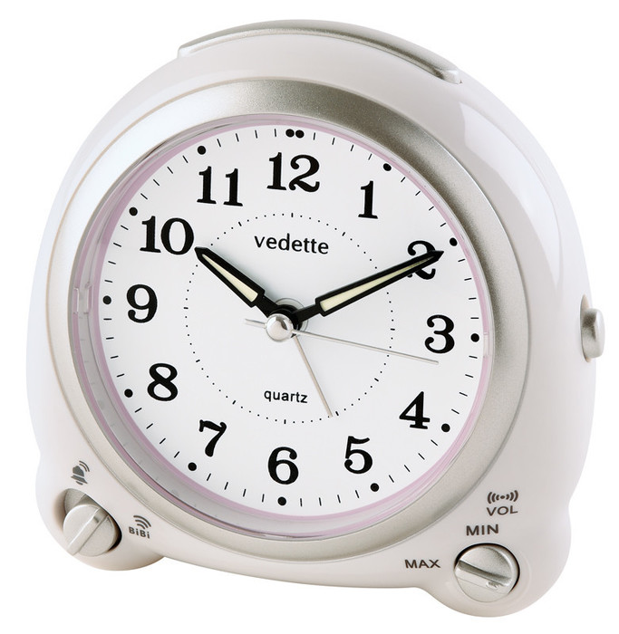 Réveil blanc silencieux sonnerie bip-bip ou cloche volume réglable