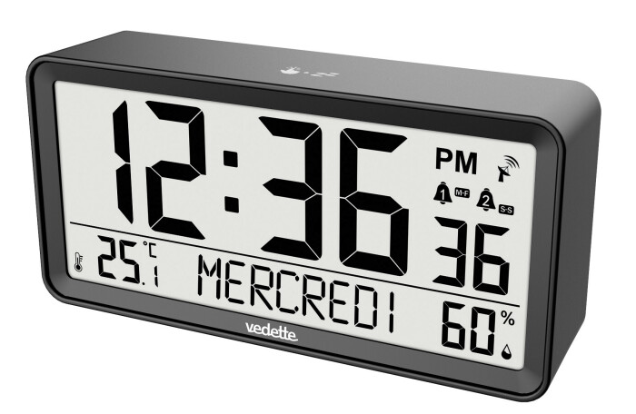 Réveil rectangulaire noir radio piloté à répétition