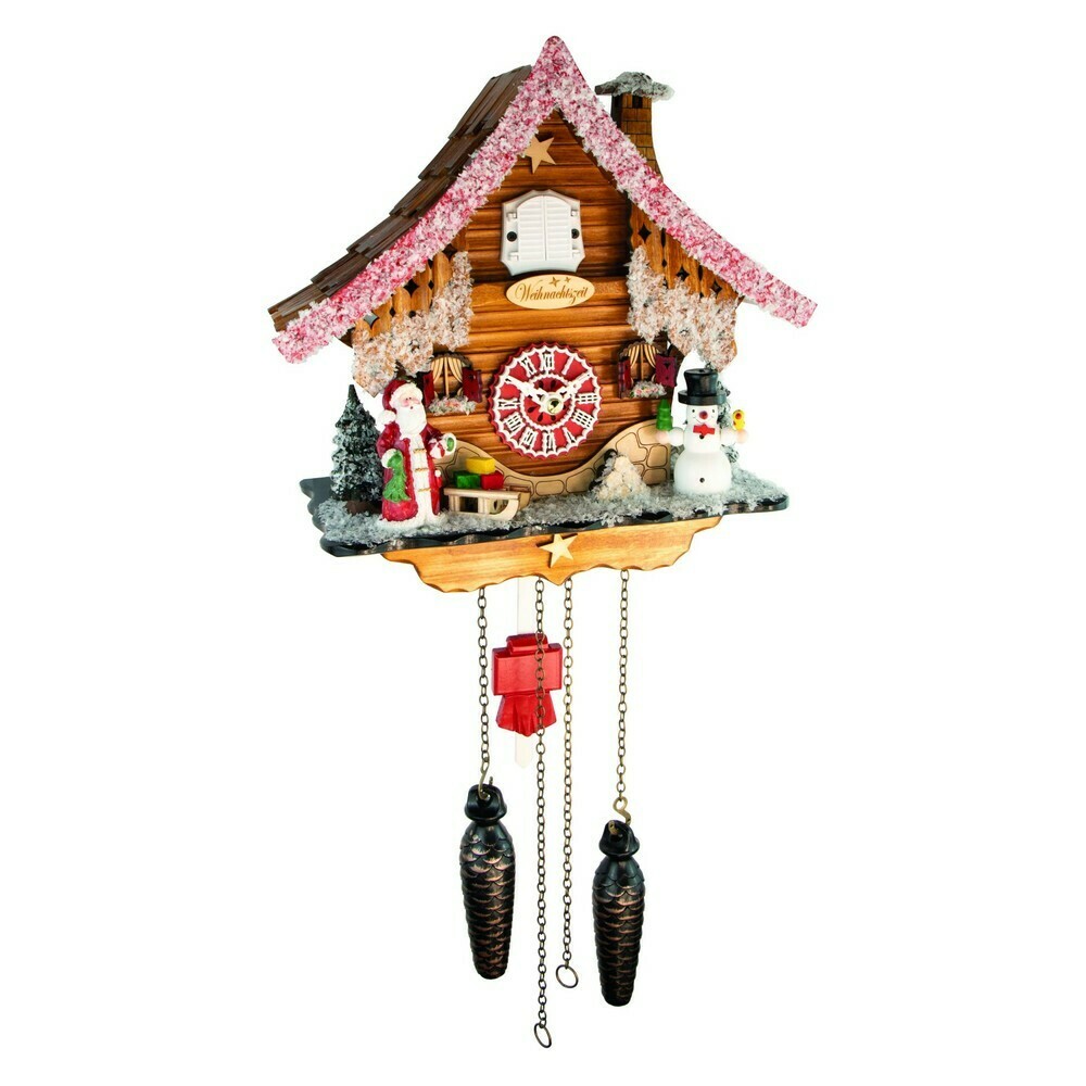 Horloge coucou No&euml;l Trenkle quartz &eacute;dition sp&eacute;ciale P&egrave;re No&euml;l et bonhomme de neige 27cm profil