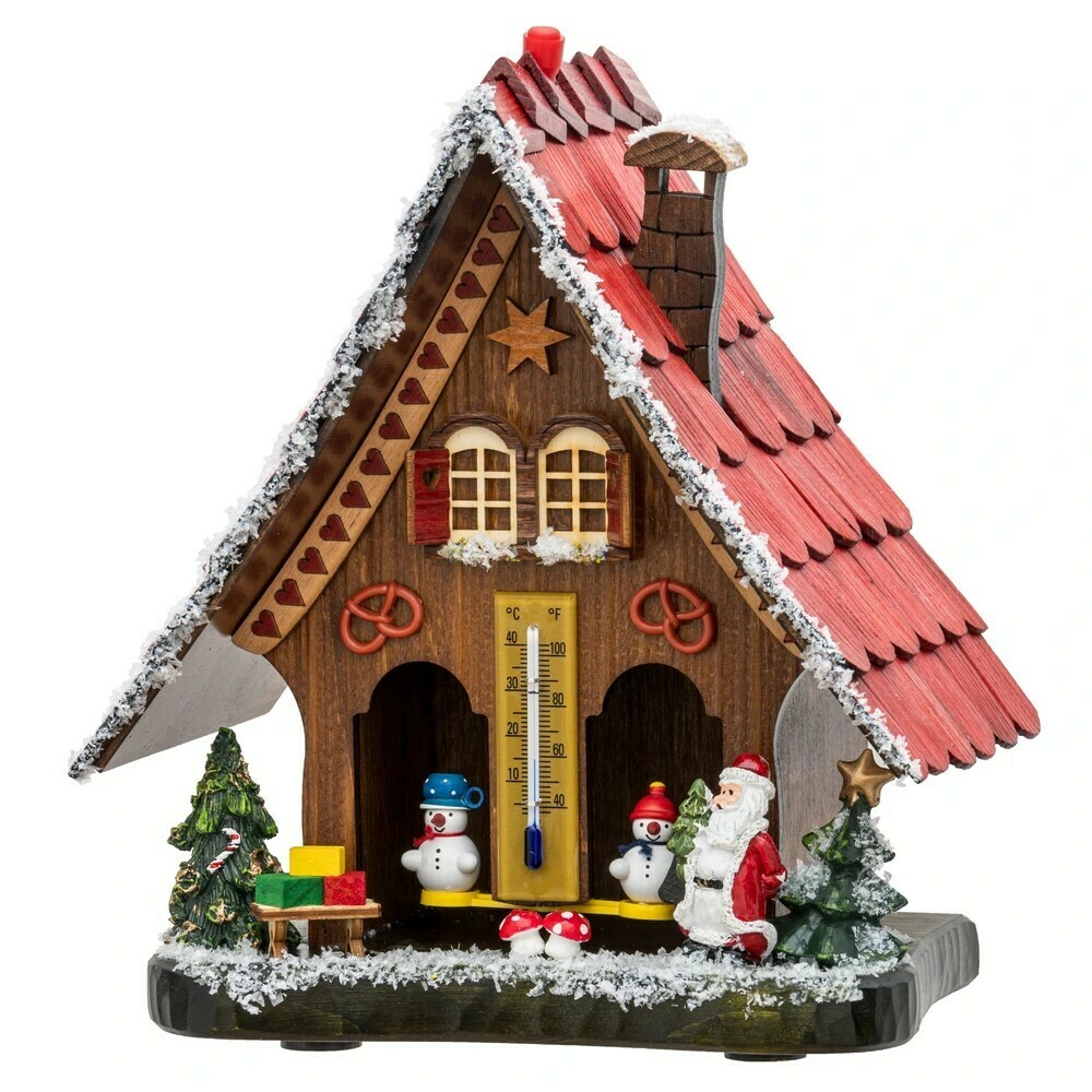 Chalet m&eacute;t&eacute;o thermom&egrave;tre &eacute;dition de No&euml;l hauteur 21cm