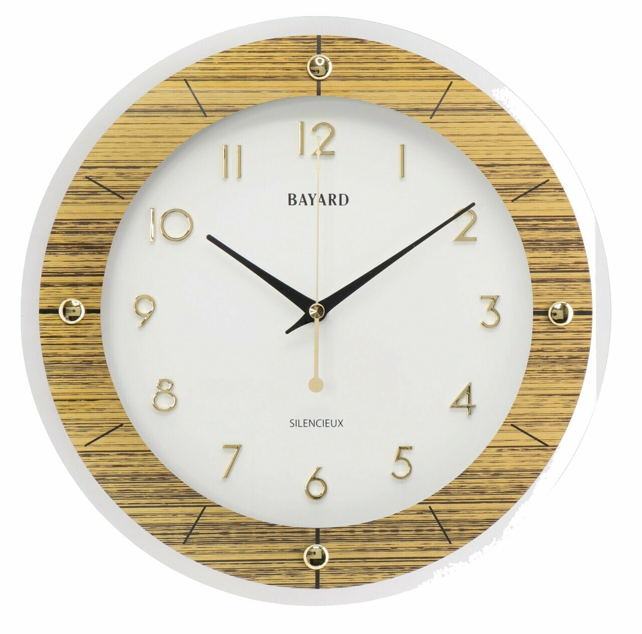 Pendule murale silencieuse Bayard bois clair entourage biseaut&eacute; en verre