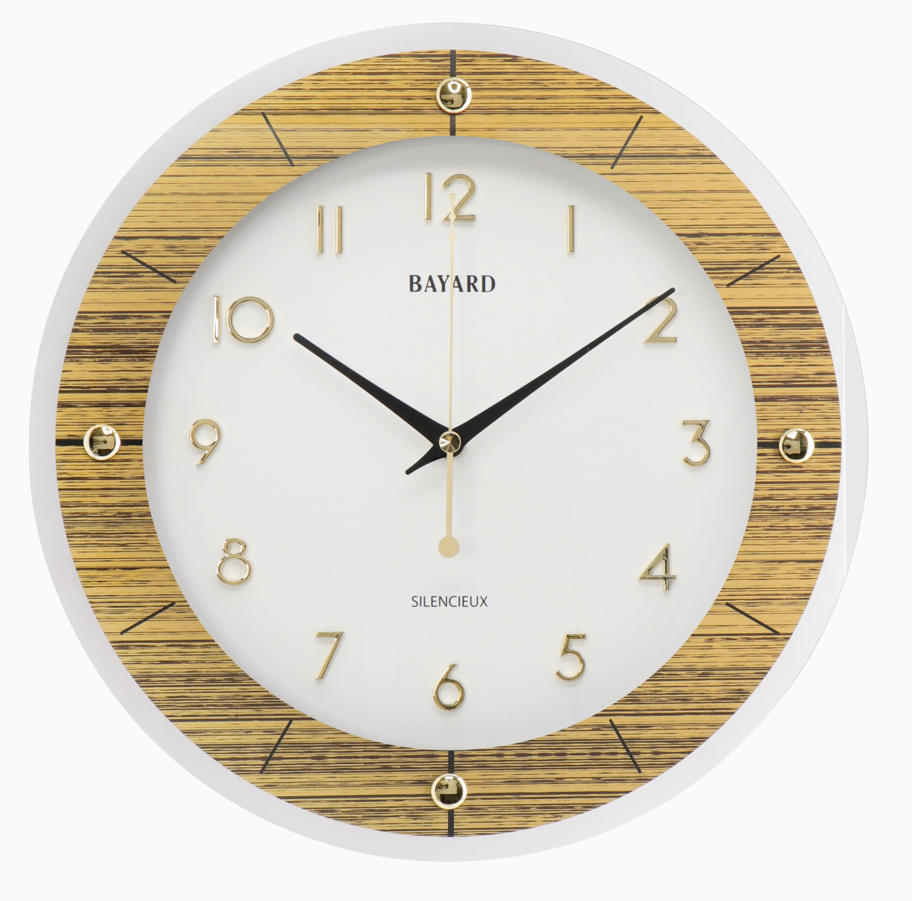 Pendule murale silencieuse Bayard bois clair entourage biseaut&eacute; en verre