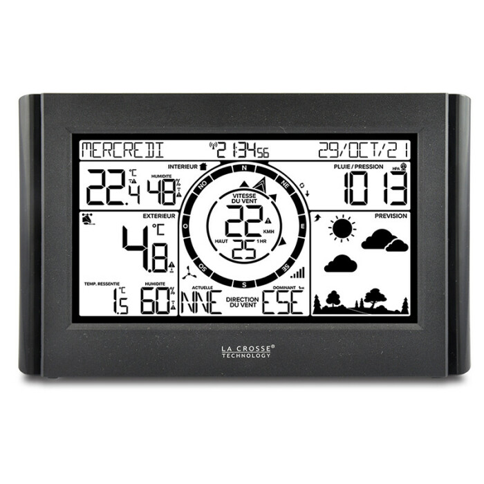 Station météo radio-pilotée avec prévisions 24 heures et réveil.