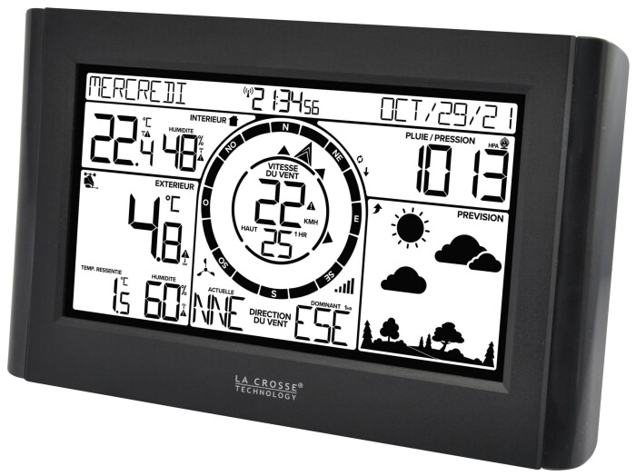 Station météo blanche TemeoTrend avec prévision à 6 heures, phases