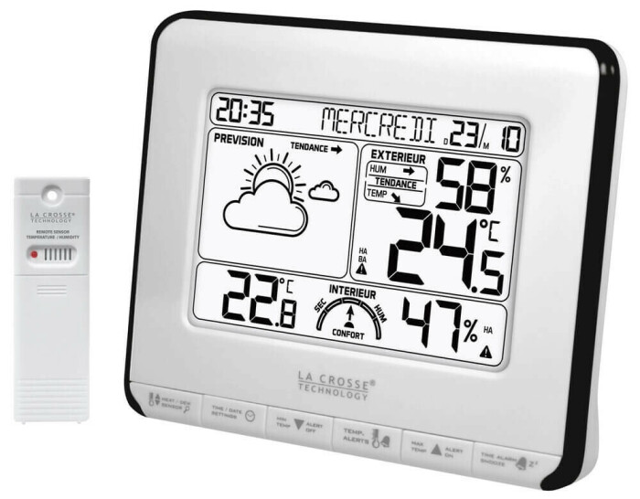 Station météo grise à poser sur piles