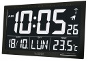 Horloge murale digitale radio pilot&eacute;e grand format fond noir digit blanc