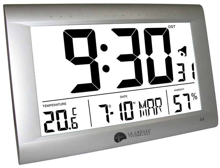 Horloge &agrave; poser digitale entourage gris