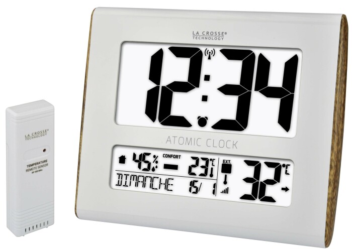 Horloge murale digitale radio-pilotée blanche avec température