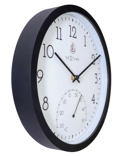 Pendule murale &eacute;tanche ronde noire pour ext&eacute;rieur_profil