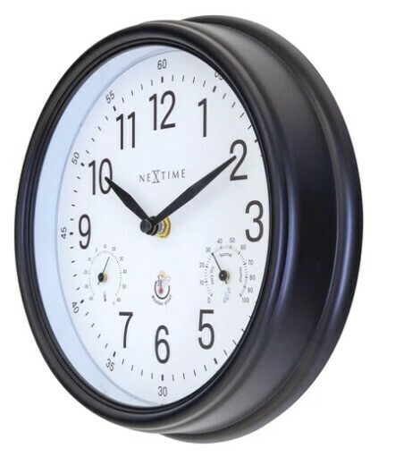 Pendule murale &eacute;tanche ronde noire ext&eacute;rieur temp&eacute;rature hygrom&eacute;trie_profil