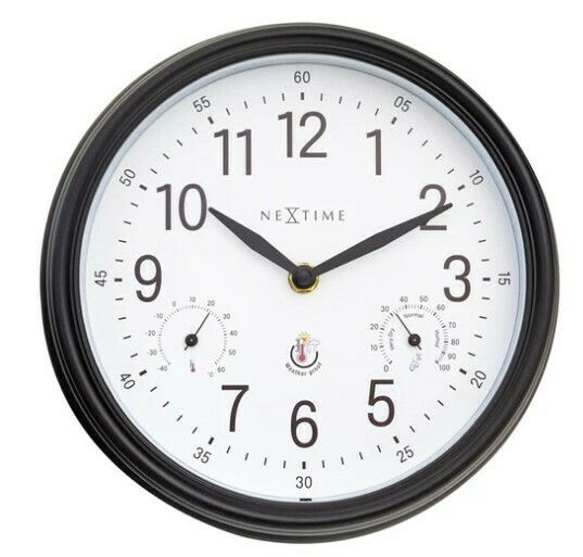 Pendule murale étanche ronde noire extérieur température hygrométrie
