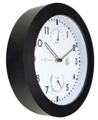 Pendule murale noire ronde de jardin temp&eacute;rature et taux humidit&eacute;_profil
