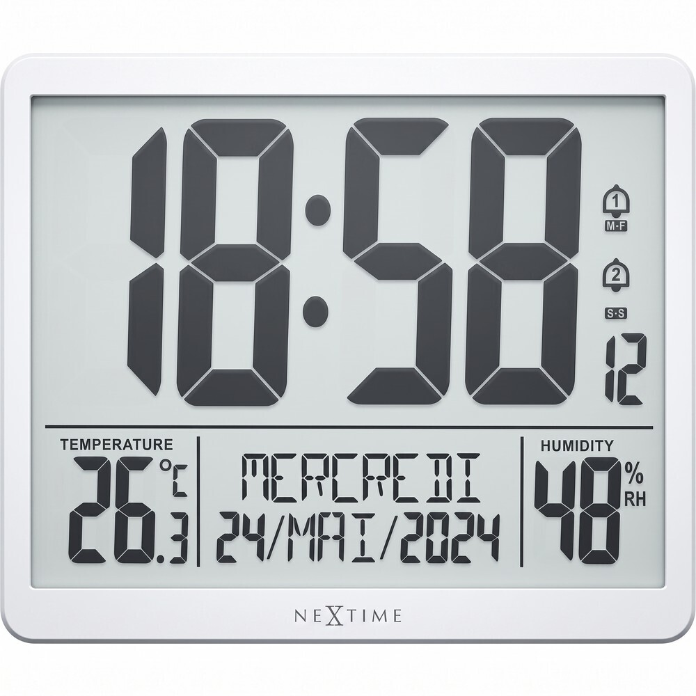 Horloge num&eacute;rique blanche Nextime affichage de la date en fran&ccedil;ais