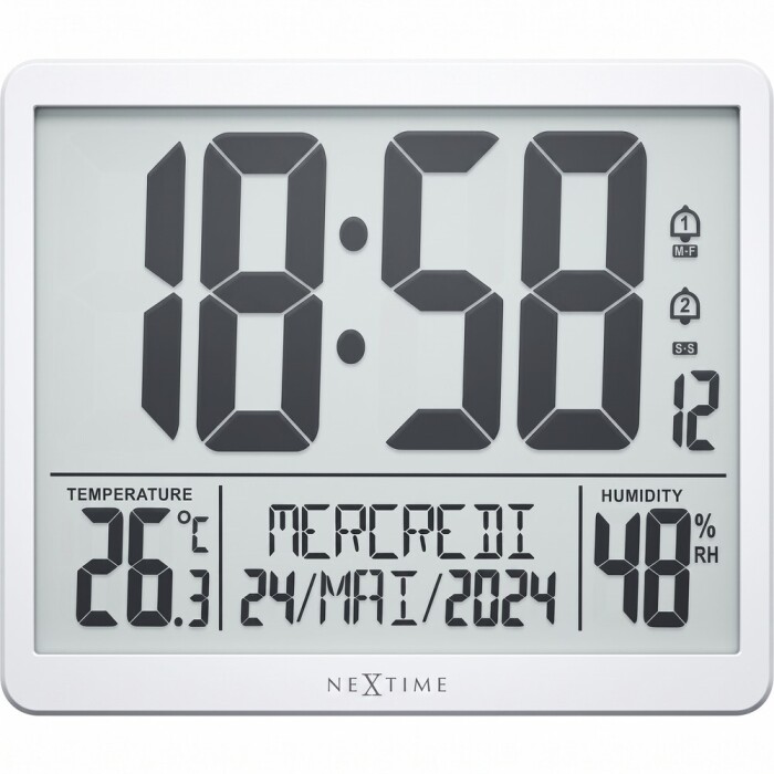 Horloge num&eacute;rique blanche Nextime affichage de la date en fran&ccedil;ais
