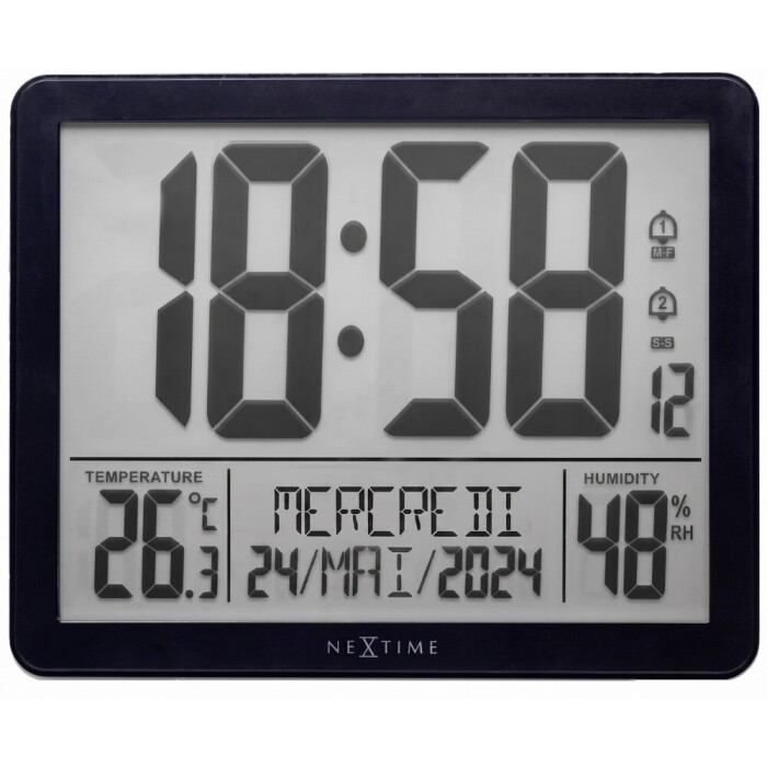 Horloge num&eacute;rique noire Nextime affichage de la date en fran&ccedil;ais
