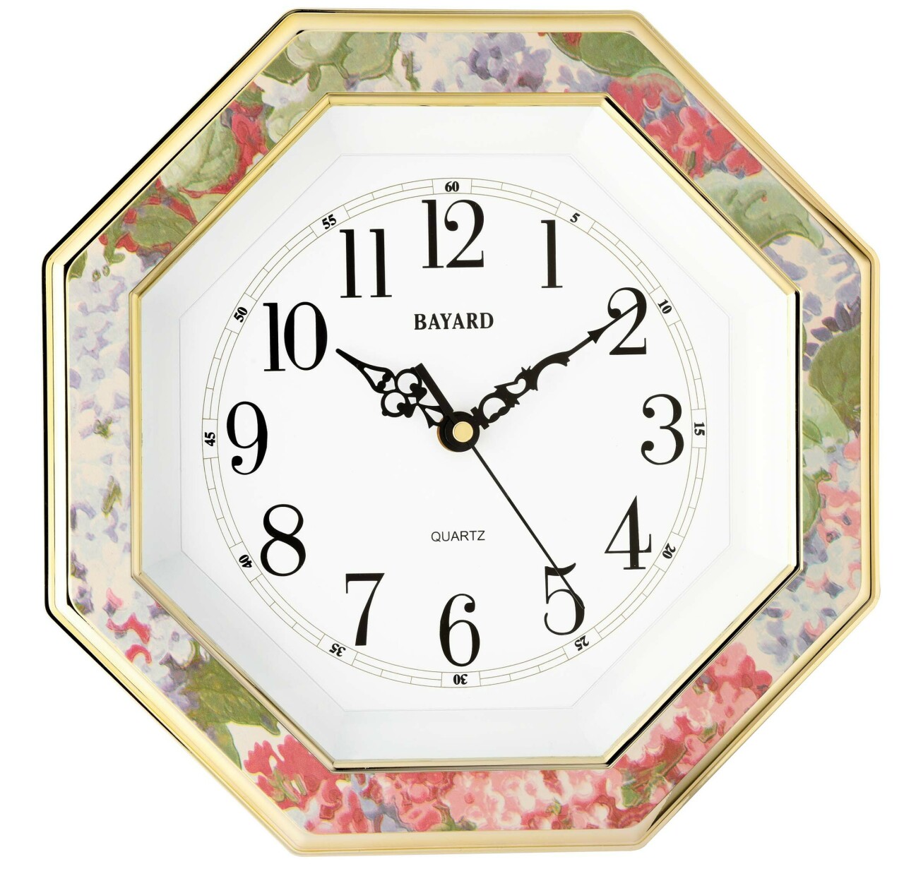 Pendule murale octogonale assiette Bayard fleurs