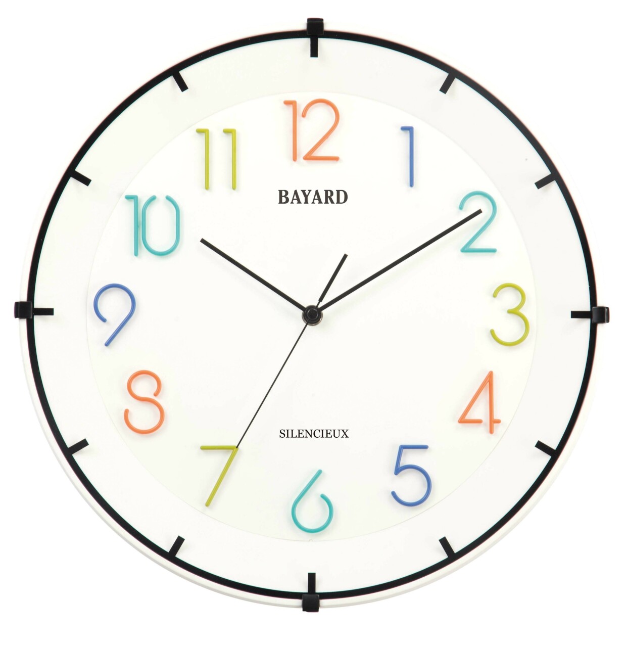 Horloge murale ronde blanche chiffres color&eacute;s