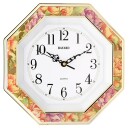 Pendule murale octogonale assiette Bayard fleurs jaunes