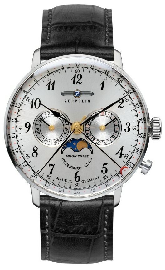 Montre Hindenburg Mondphase phase de lune boitier argent&eacute; pour homme Zeppelin