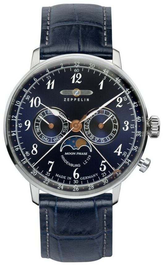 Montre Hindenburg Mondphase phase de lune bleu marine pour homme Zeppelin