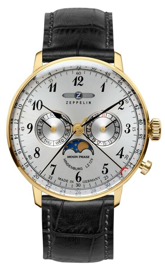 Montre Hindenburg Mondphase phase de lune boitier dor&eacute; pour homme Zeppelin