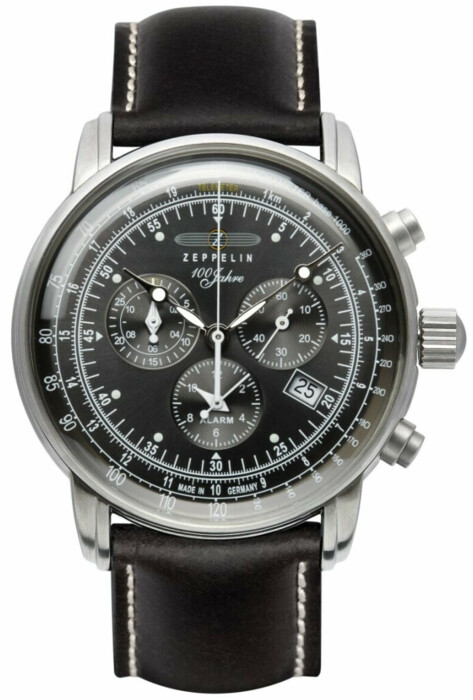 Montre chronographe &agrave; quartz 100 Jahre bracelet cuir cadran noir pour homme Zeppelin
