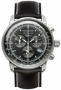 Montre chronographe &agrave; quartz 100 Jahre bracelet cuir cadran noir pour homme Zeppelin