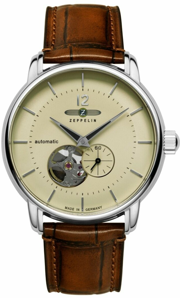 Montre automatique Zeppelin LZ120 Bodensee c&oelig;ur ouvert bracelet cuir pour homme