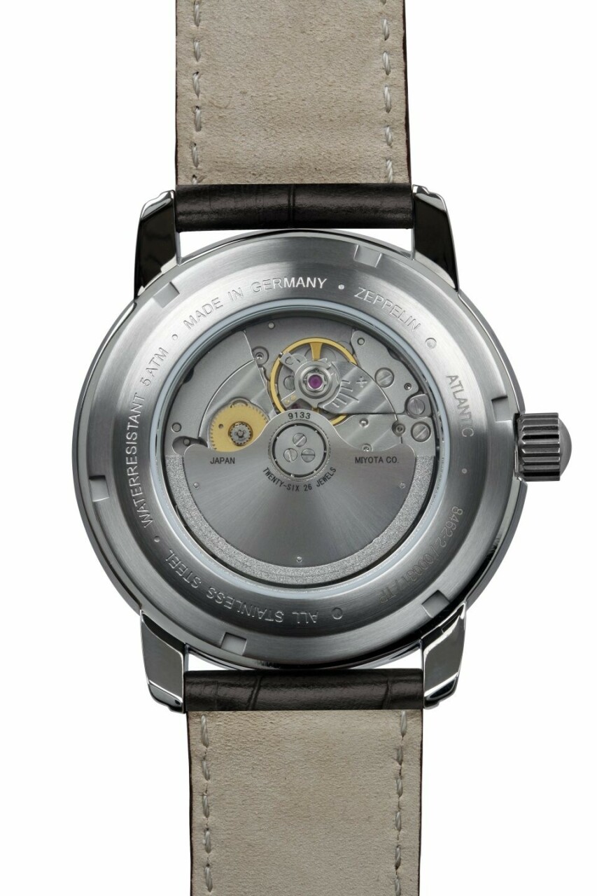 Montre automatique Zeppelin Atlantic r&eacute;serve de marche bracelet cuir pour homme cadran beige_arriere