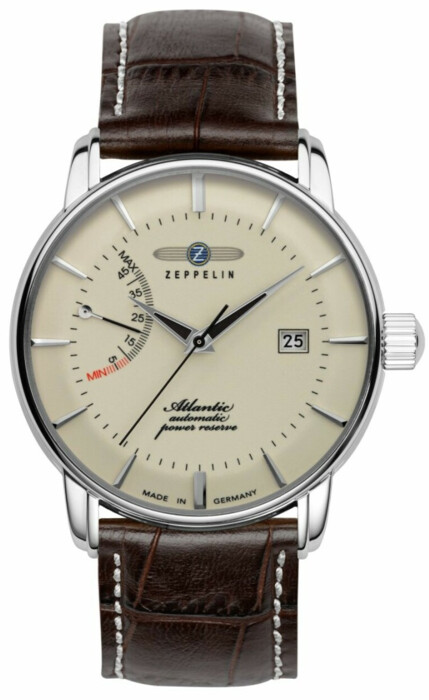 Montre automatique Zeppelin Atlantic r&eacute;serve de marche bracelet cuir pour homme cadran beige