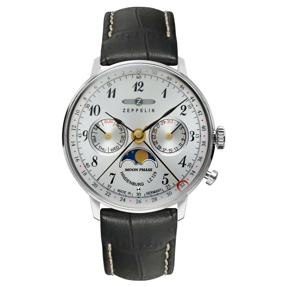 Montre quartz Zeppelin moonphase cadran argent&eacute; dame 7037-1
