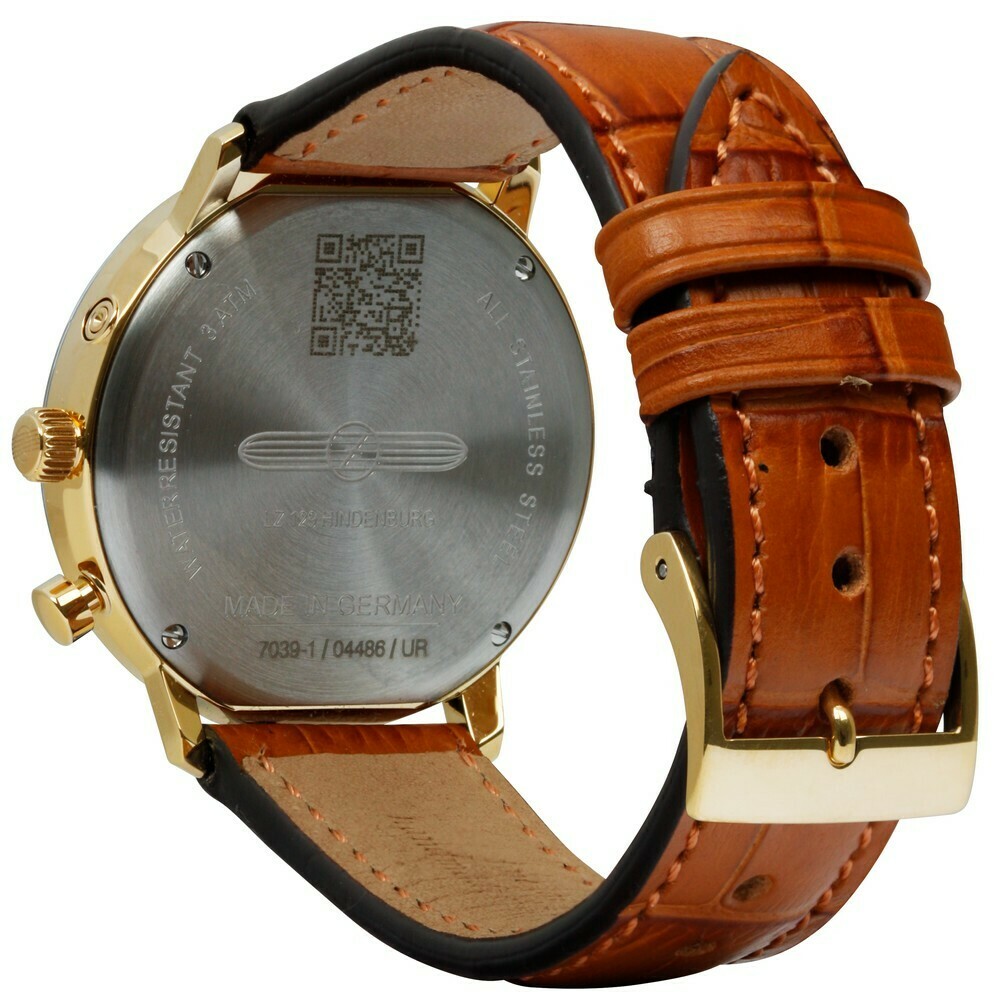 Montre quartz Zeppelin moonphase dor&eacute;e cuir marron 7039-1 arriere