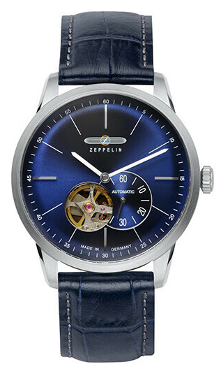 Montre Flatline c&oelig;ur ouvert bleu pour homme Zeppelin