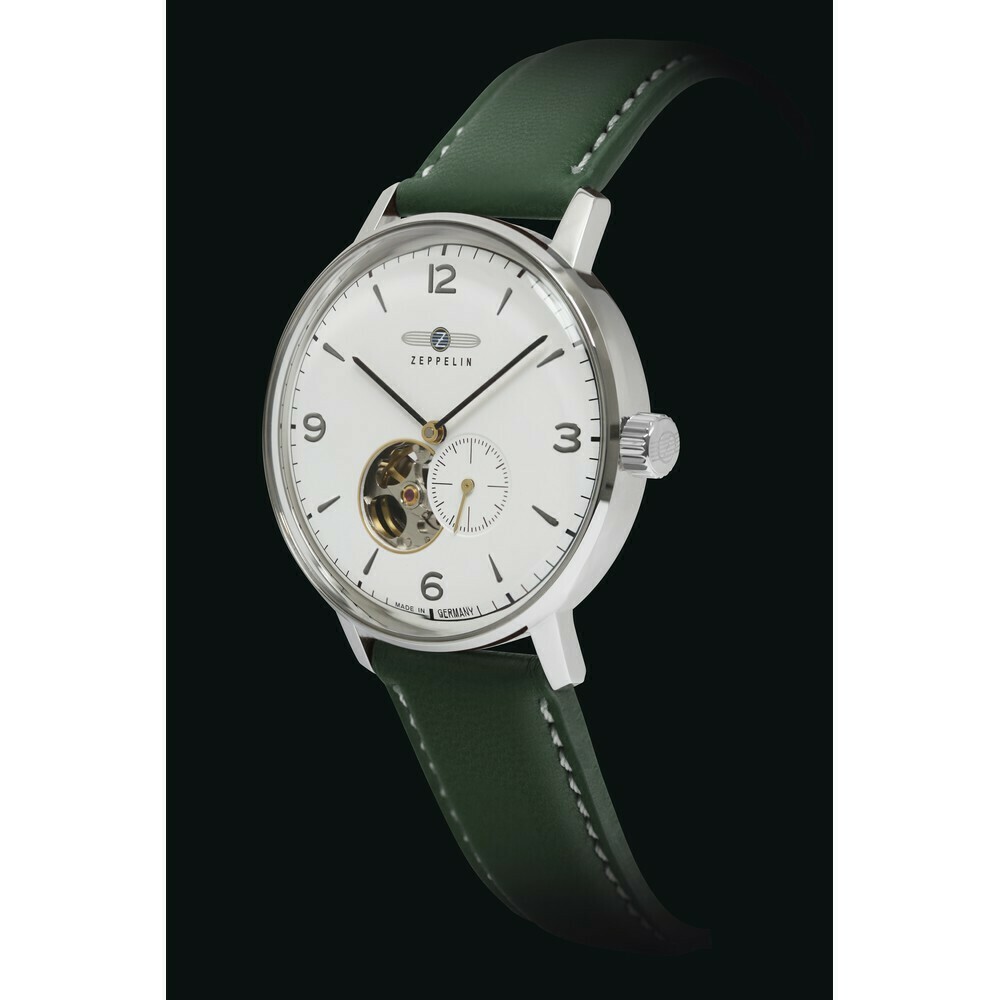 Montre automatique Zeppelin coeur ouvert vert homme 8066-1 profil