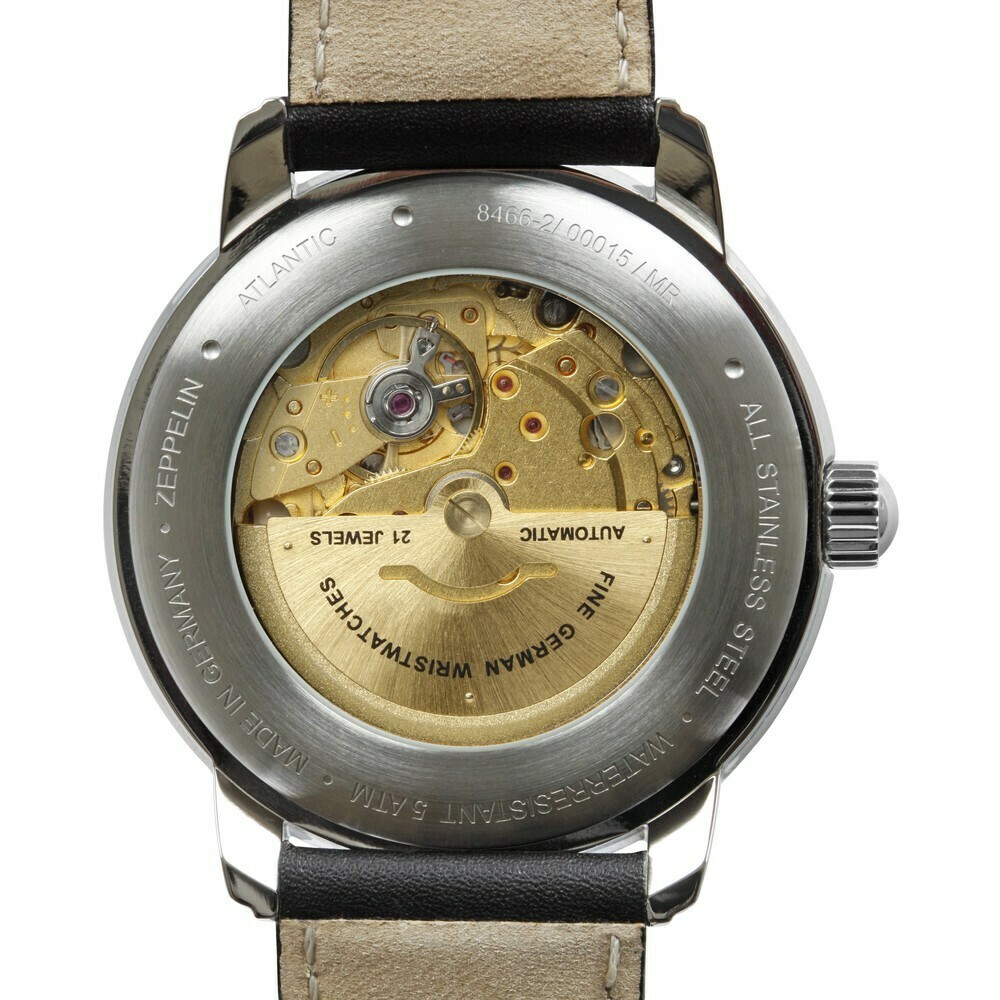 Montre automatique Zeppelin jour date noir Atlantic 8466-2 arriere