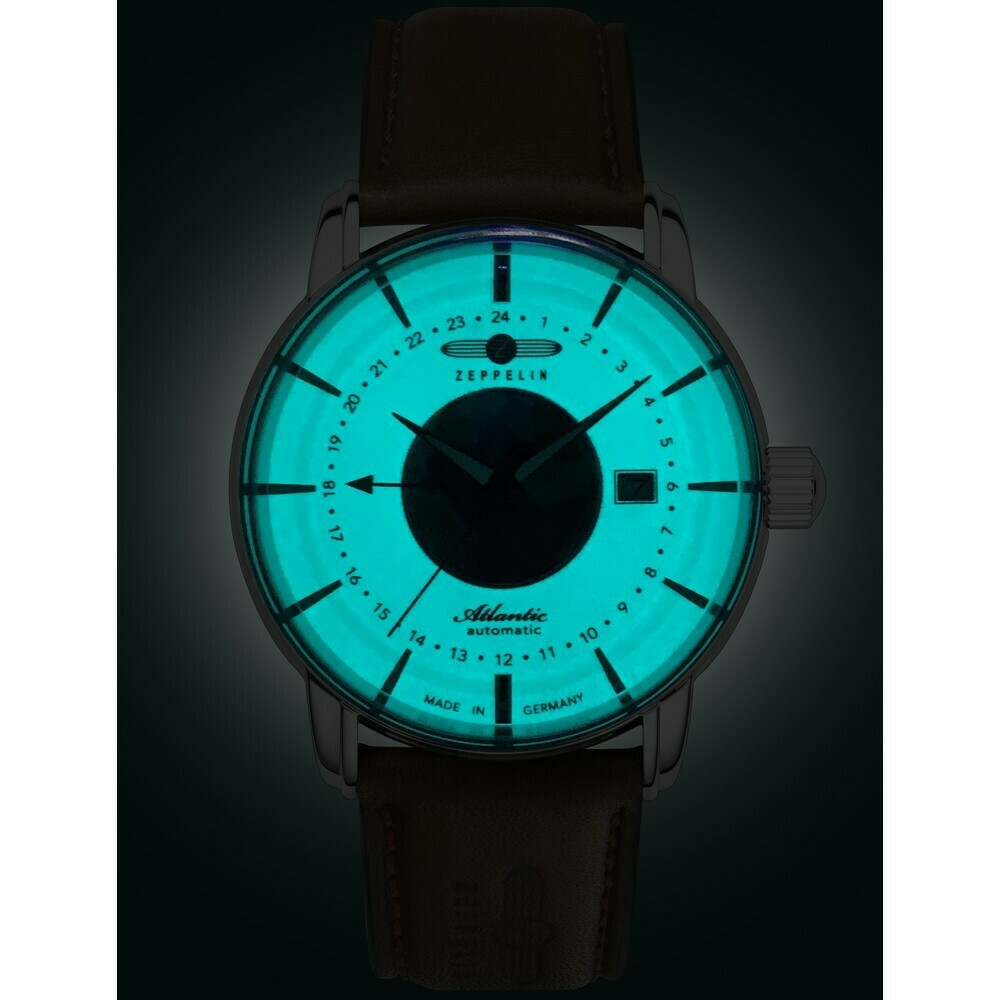 Montre automatique Zeppelin GMT cadran ivoire homme 8468-5 nuit