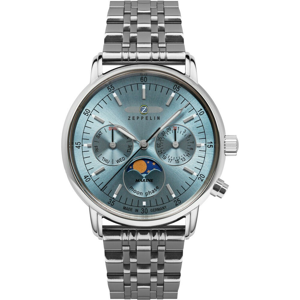 Montre quartz Zeppelin bracelet acier bleu glacier 8637M-3