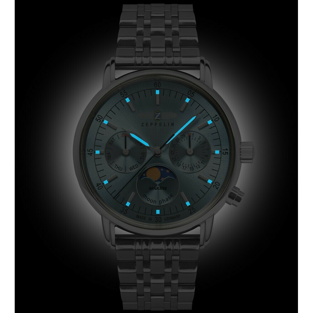 Montre quartz Zeppelin bracelet acier bleu glacier 8637M-3 nuit