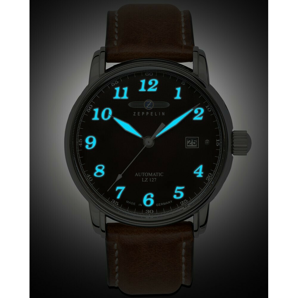 Montre automatique Zeppelin dirigeable LZ127 brune 8656-3 nuit