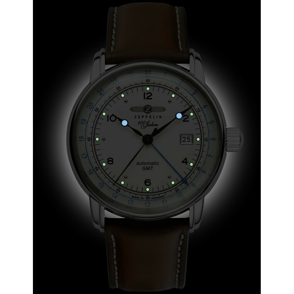 Montre automatique Zeppelin GMT centenaire blanche 8666-1 nuit