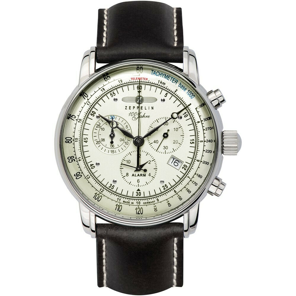 Montre chronographe Zeppelin alarme cadran ivoire 8680-3