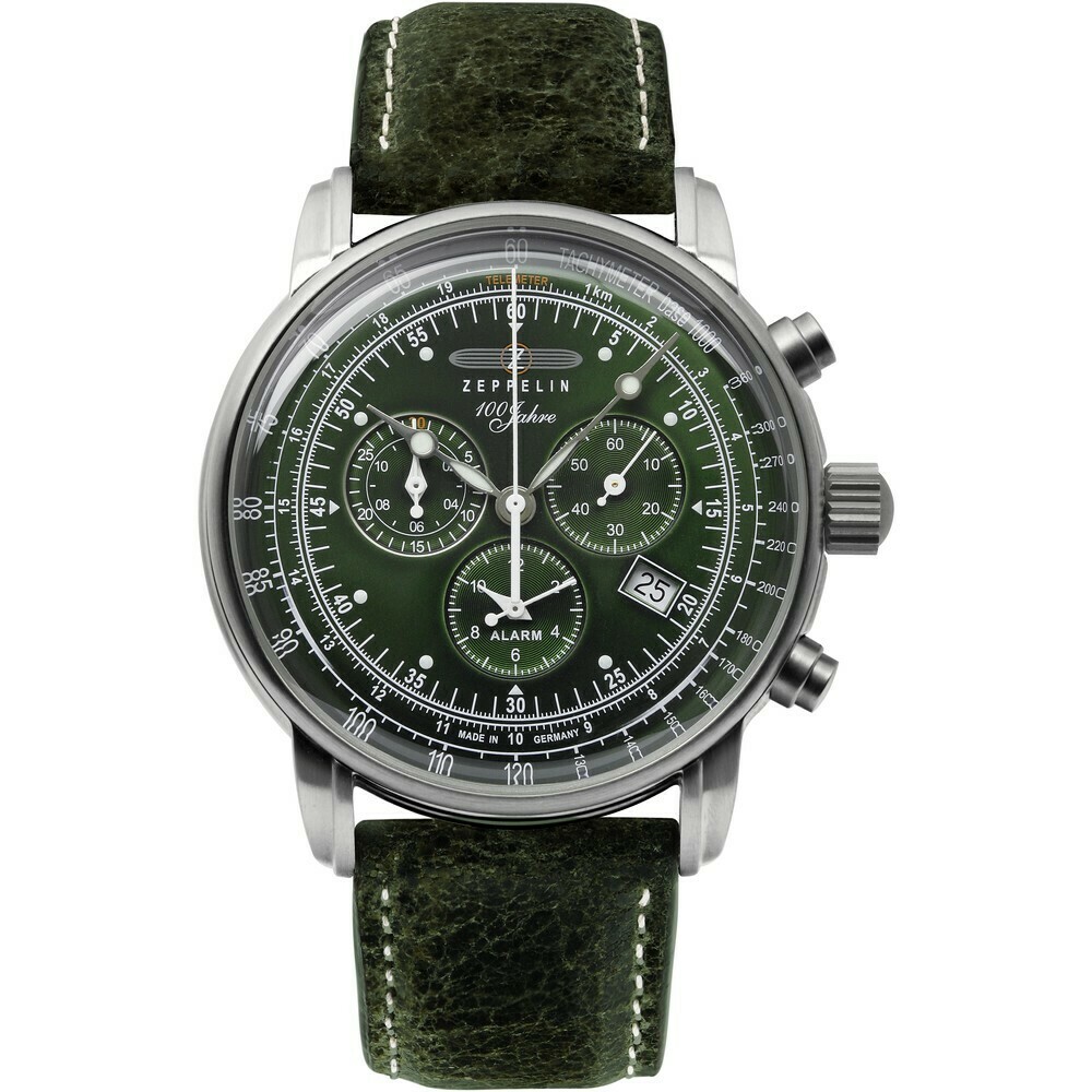 Montre chronographe Zeppelin alarme cadran vert homme 8680-4
