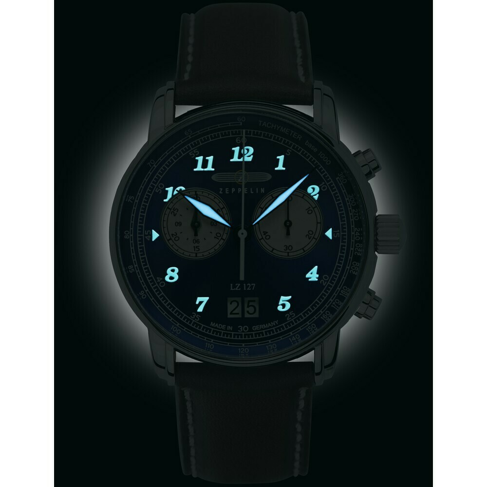 Montre chronographe Zeppelin cadran bleu dor&eacute; LZ127 8684-3 nuit