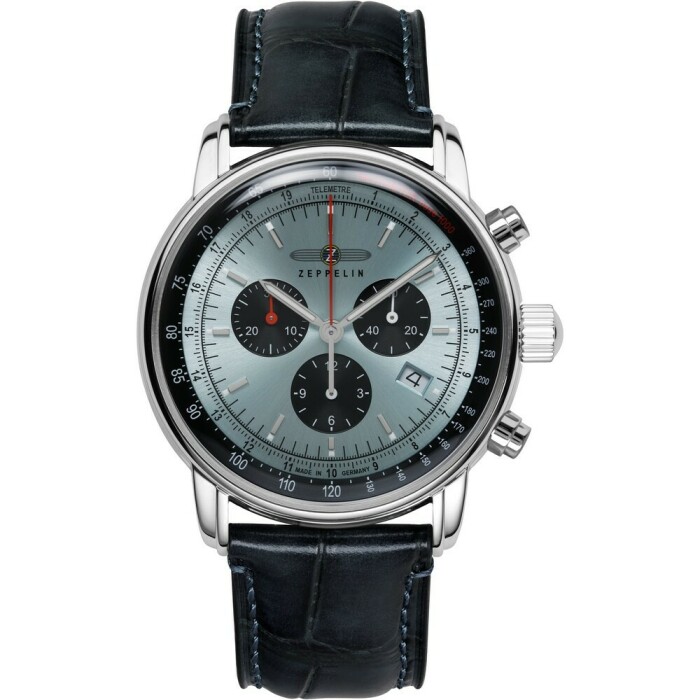 Montre chronographe Zeppelin cadran givr&eacute; marine 8886-2