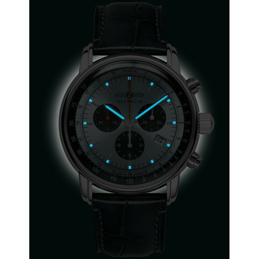 Montre chronographe Zeppelin cadran givr&eacute; marine 8886-2 nuit