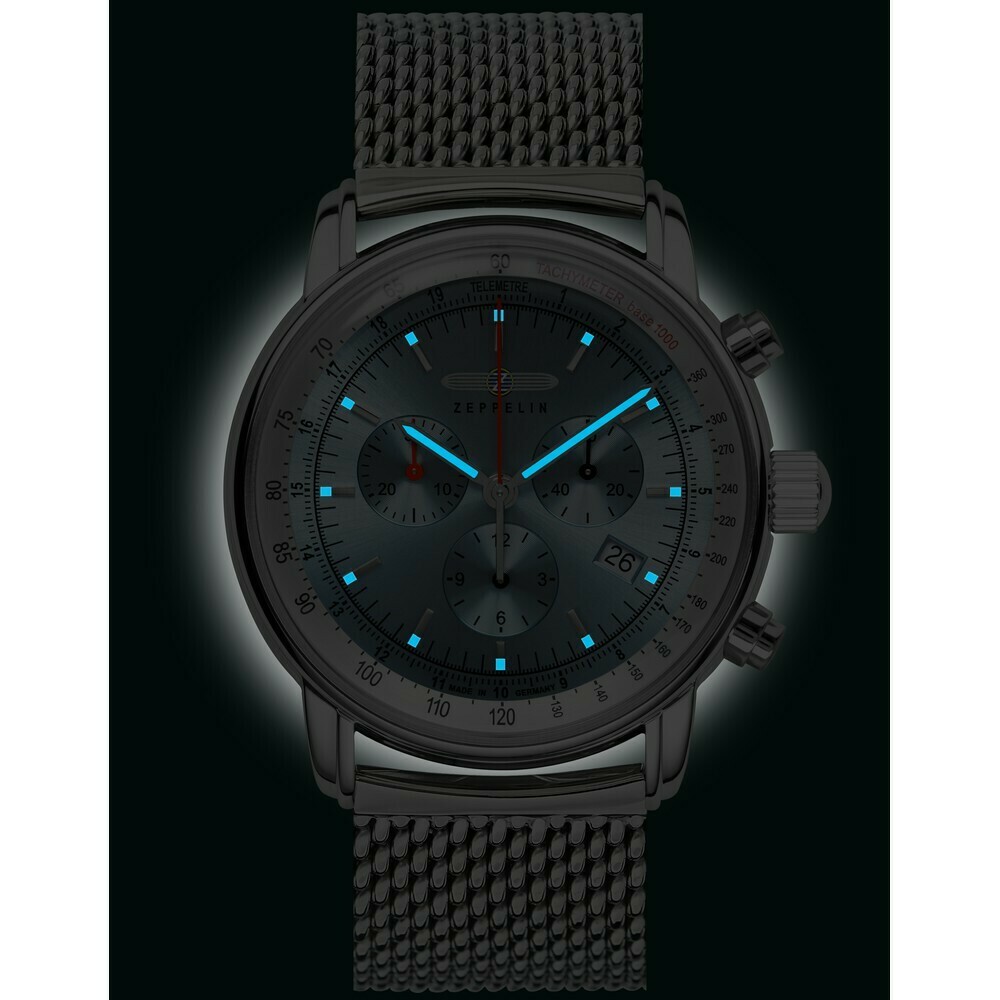 Montre chronographe Zeppelin bracelet maille acier 8886M-3 nuit