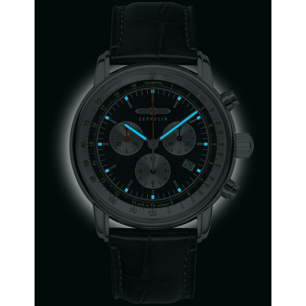 Montre chronographe Zeppelin cadran noir marine homme 8888-2 nuit