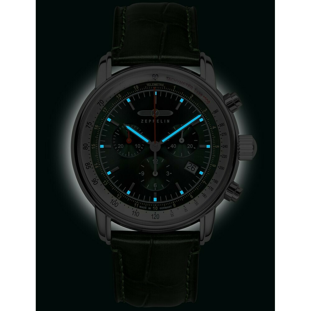 Montre chronographe Zeppelin cadran vert marine homme 8888-4 nuit