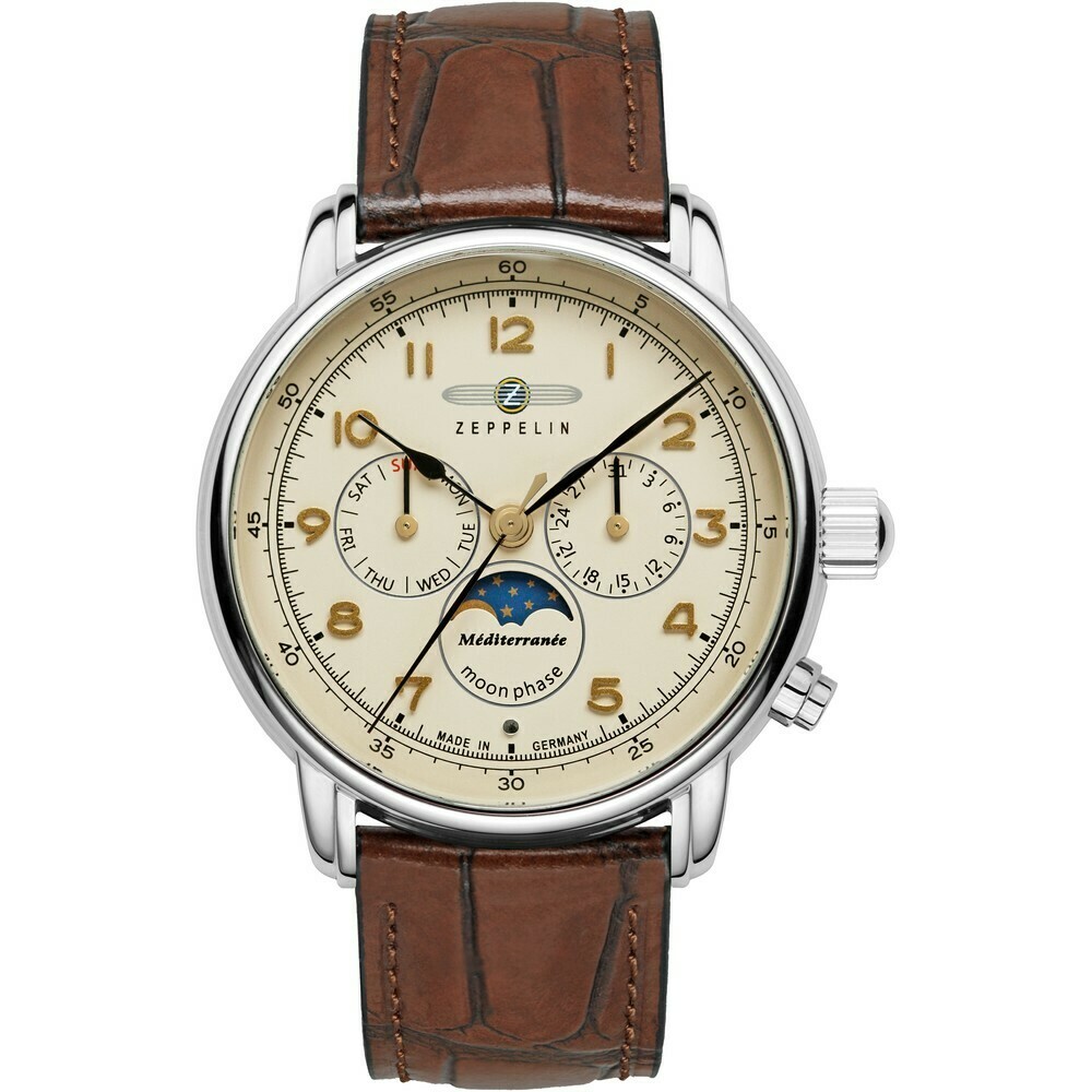 Montre quartz Zeppelin phase de lune cadran ivoire 9636-5